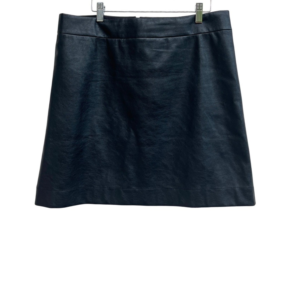 J.Crew Faux Leather Mini Skirt 14 Black BC893 A-Line Zip Back Academia Edgy Goth